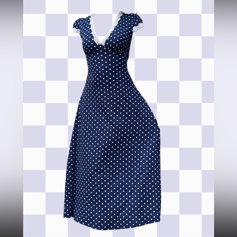 Elegant Navy Polka Dot Dress